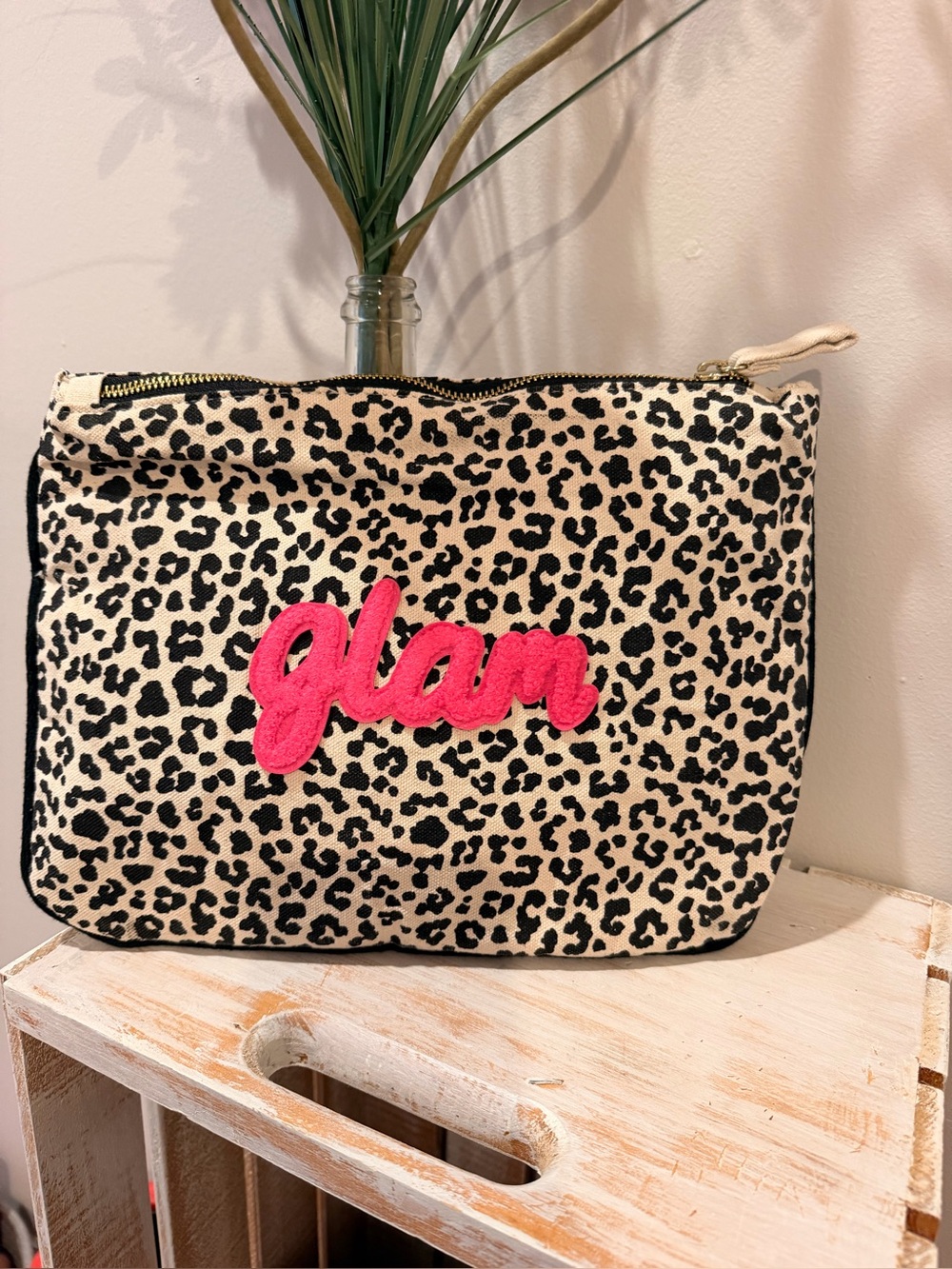 Leopard Print 'Glam' Cosmetic Pouch - Pink Accent New